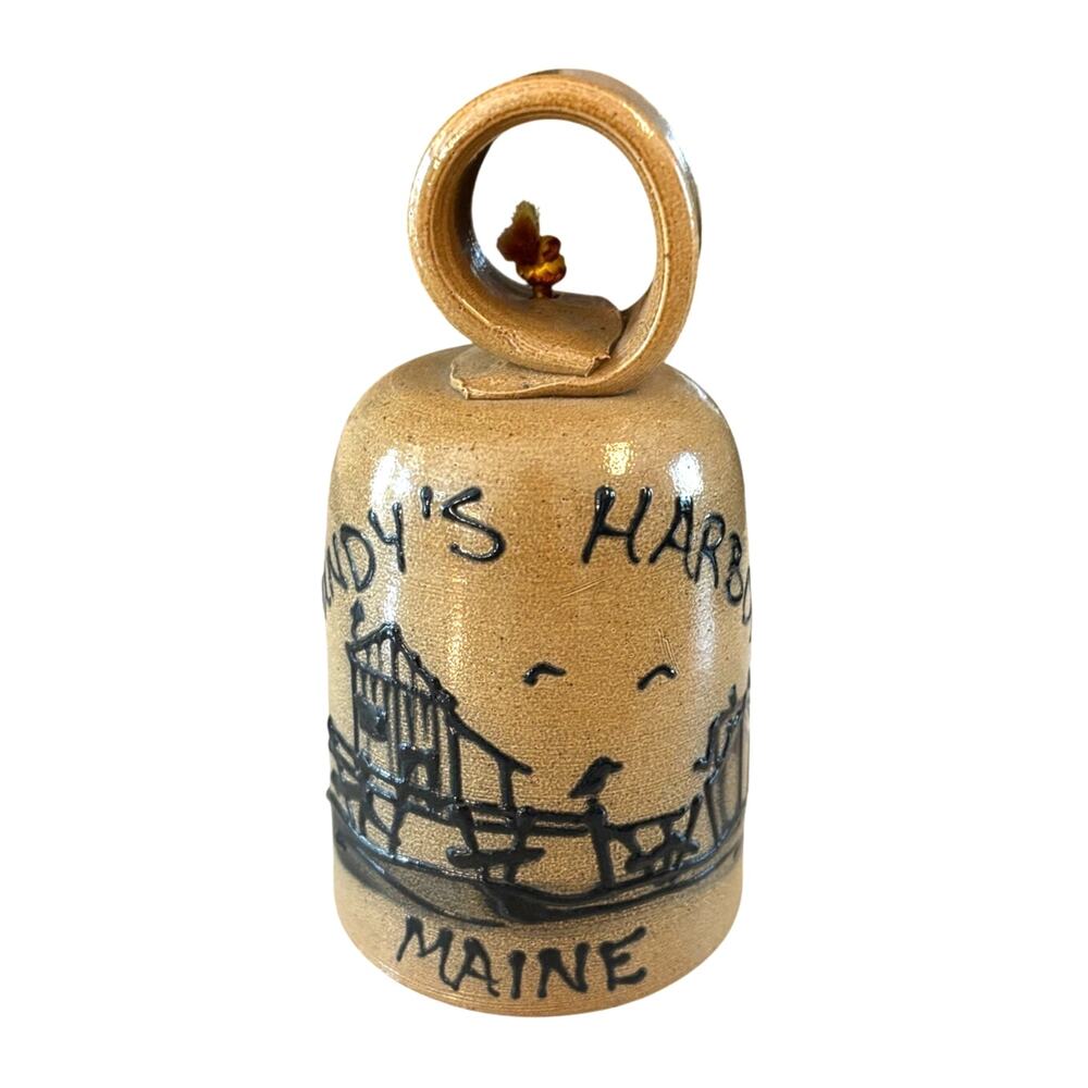 Maple City Pottery bell Cundy's Harbor Maine stoneware cobalt blue salt glaze